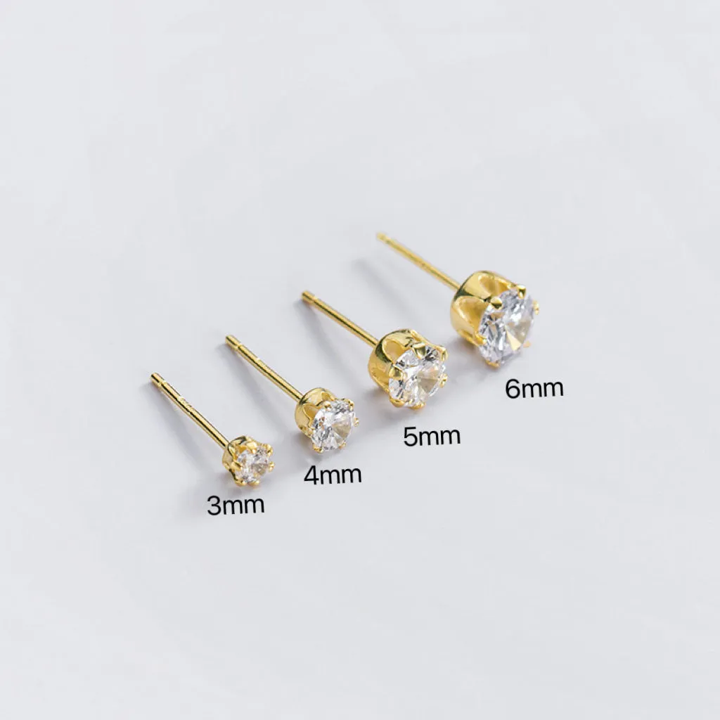 Silver Gold Stud Earring-5A CZ Diamonds Studs-ECZ030