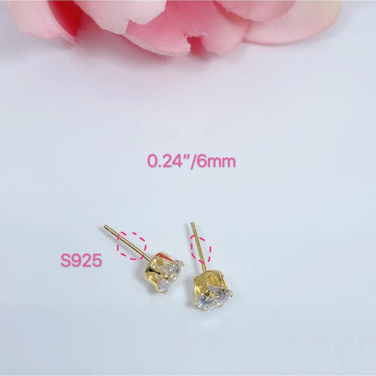 Silver Gold Stud Earring-5A CZ Diamonds Studs-ECZ030