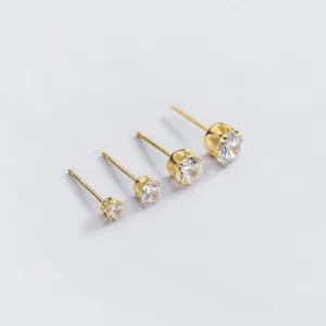 Silver Gold Stud Earring-5A CZ Diamonds Studs-ECZ030