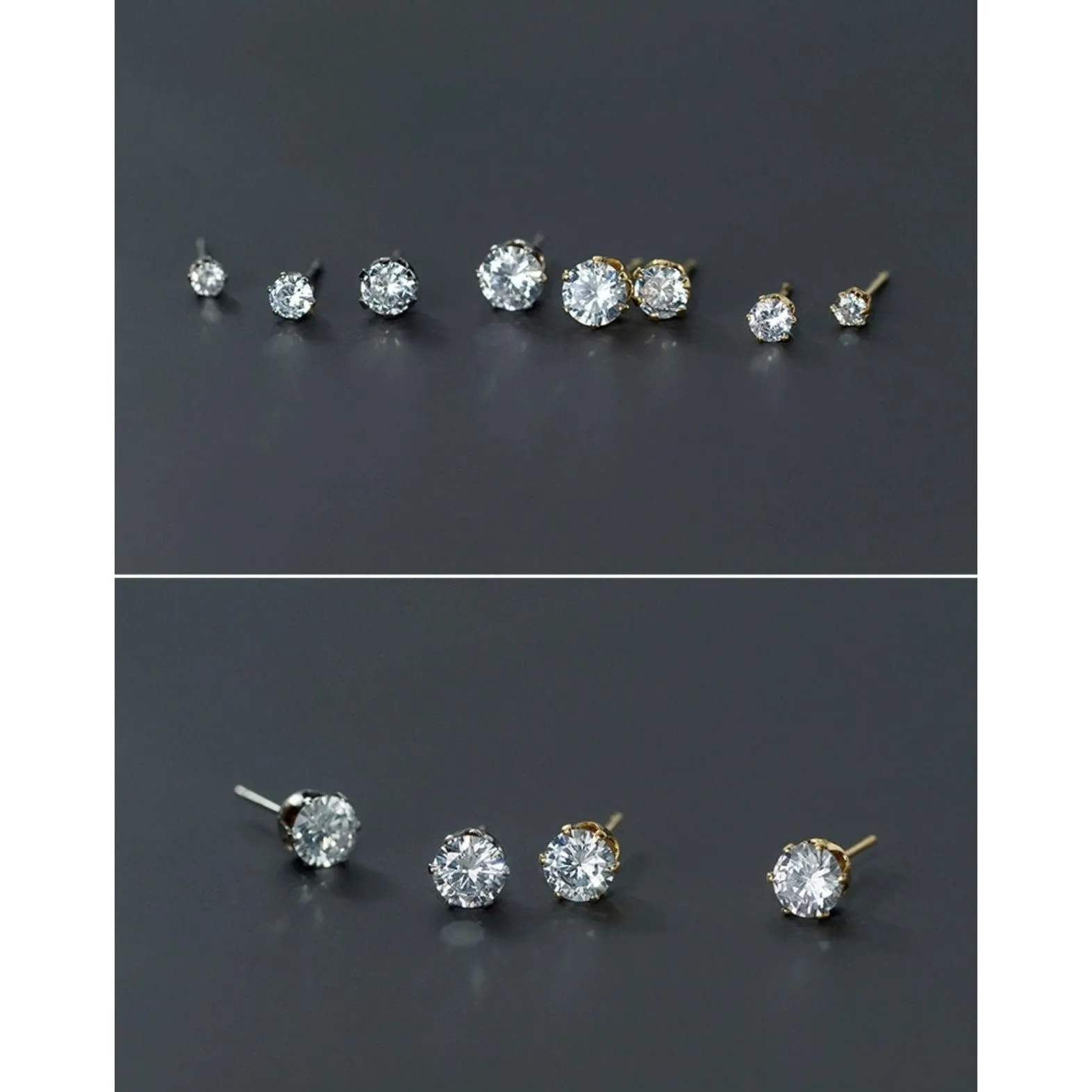 Silver Gold Stud Earring-5A CZ Diamonds Studs-ECZ030