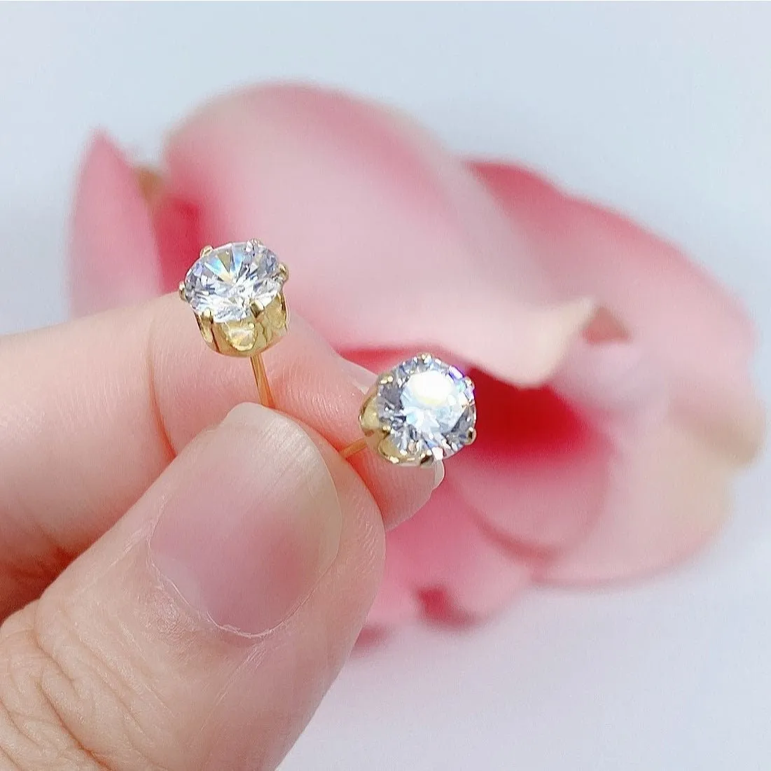 Silver Gold Stud Earring-5A CZ Diamonds Studs-ECZ030