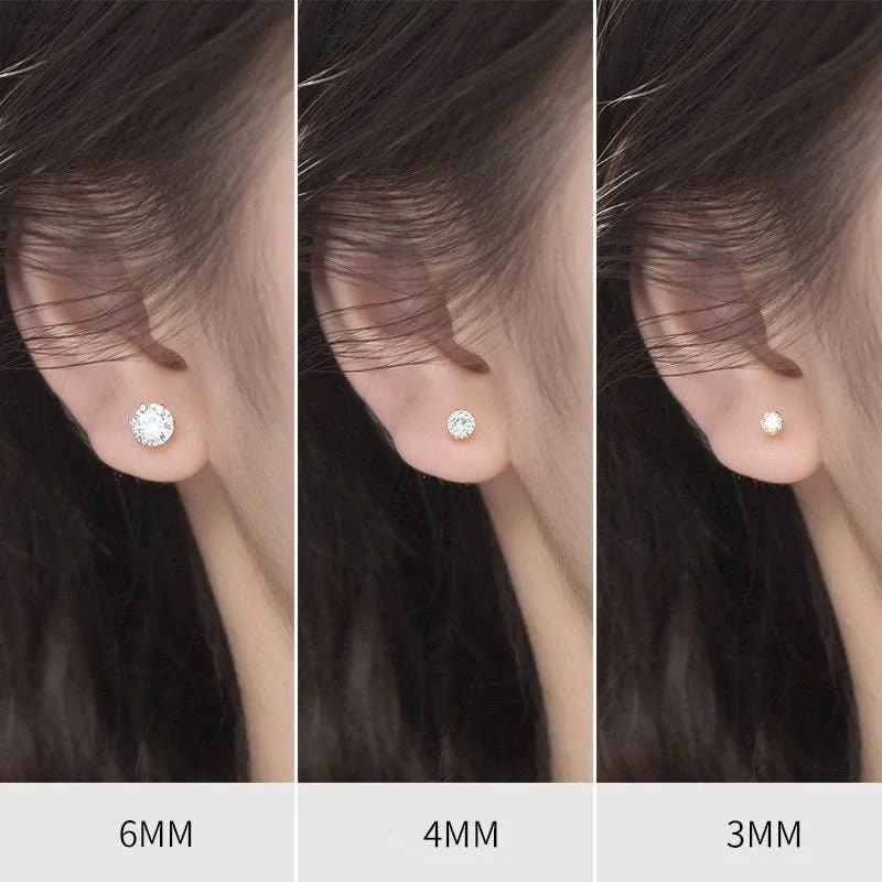 Silver Gold Stud Earring-5A CZ Diamonds Studs-ECZ030
