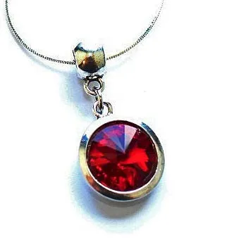 Silver Plated 'July Birthstone' Ruby Colored Crystal Pendant Necklace