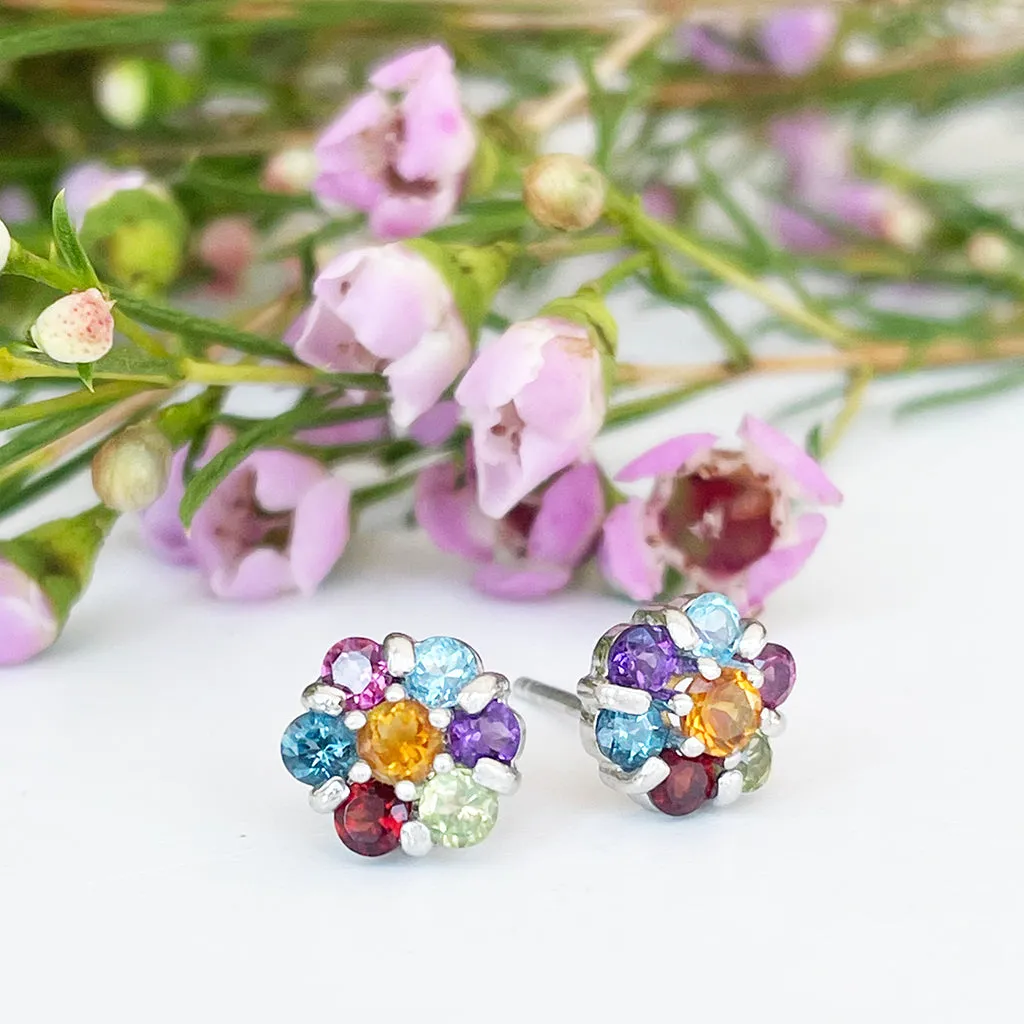 Silver Rainbow Flower Earrings