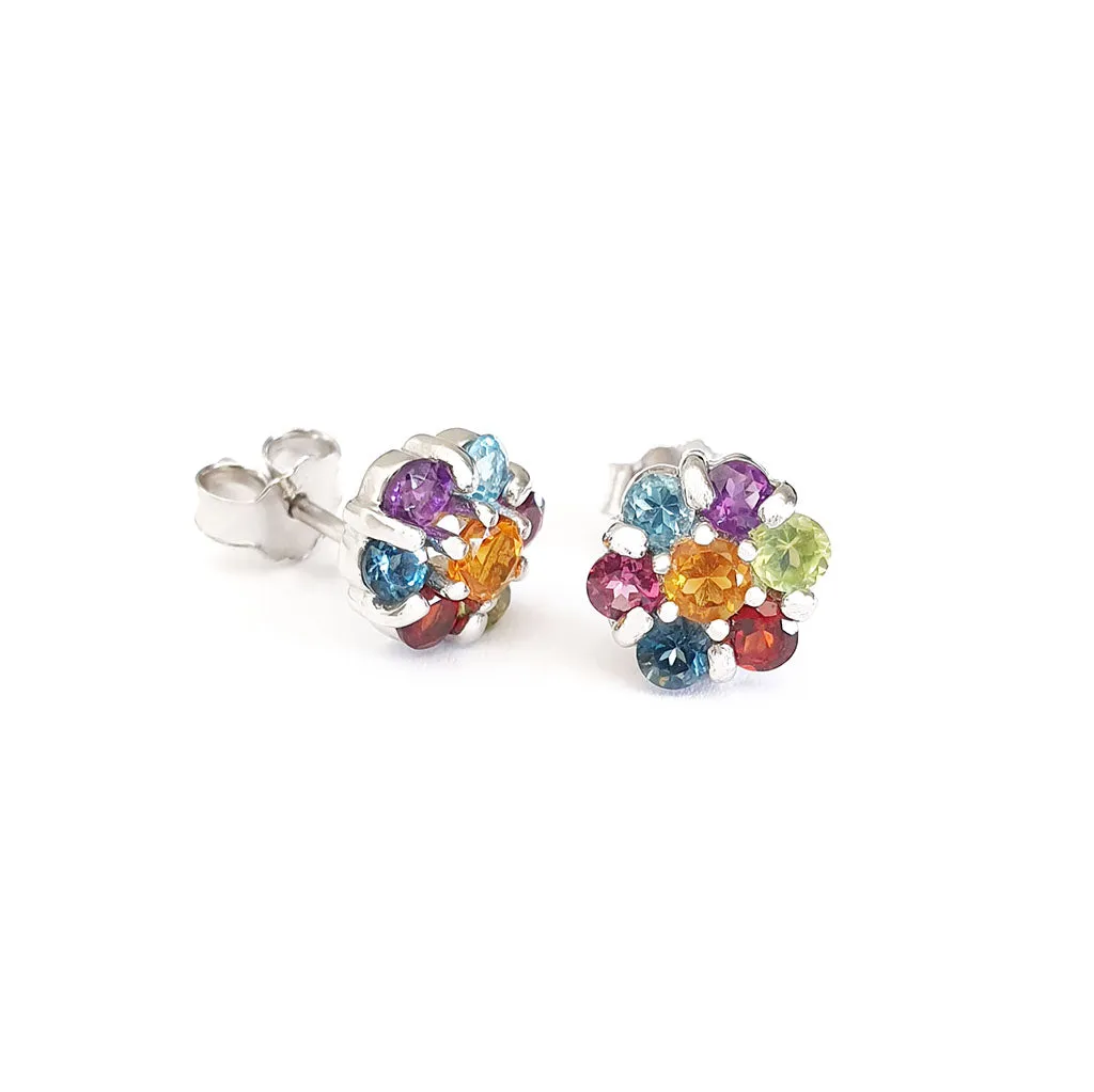 Silver Rainbow Flower Earrings