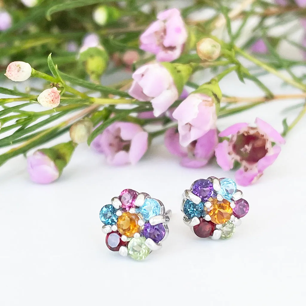 Silver Rainbow Flower Earrings
