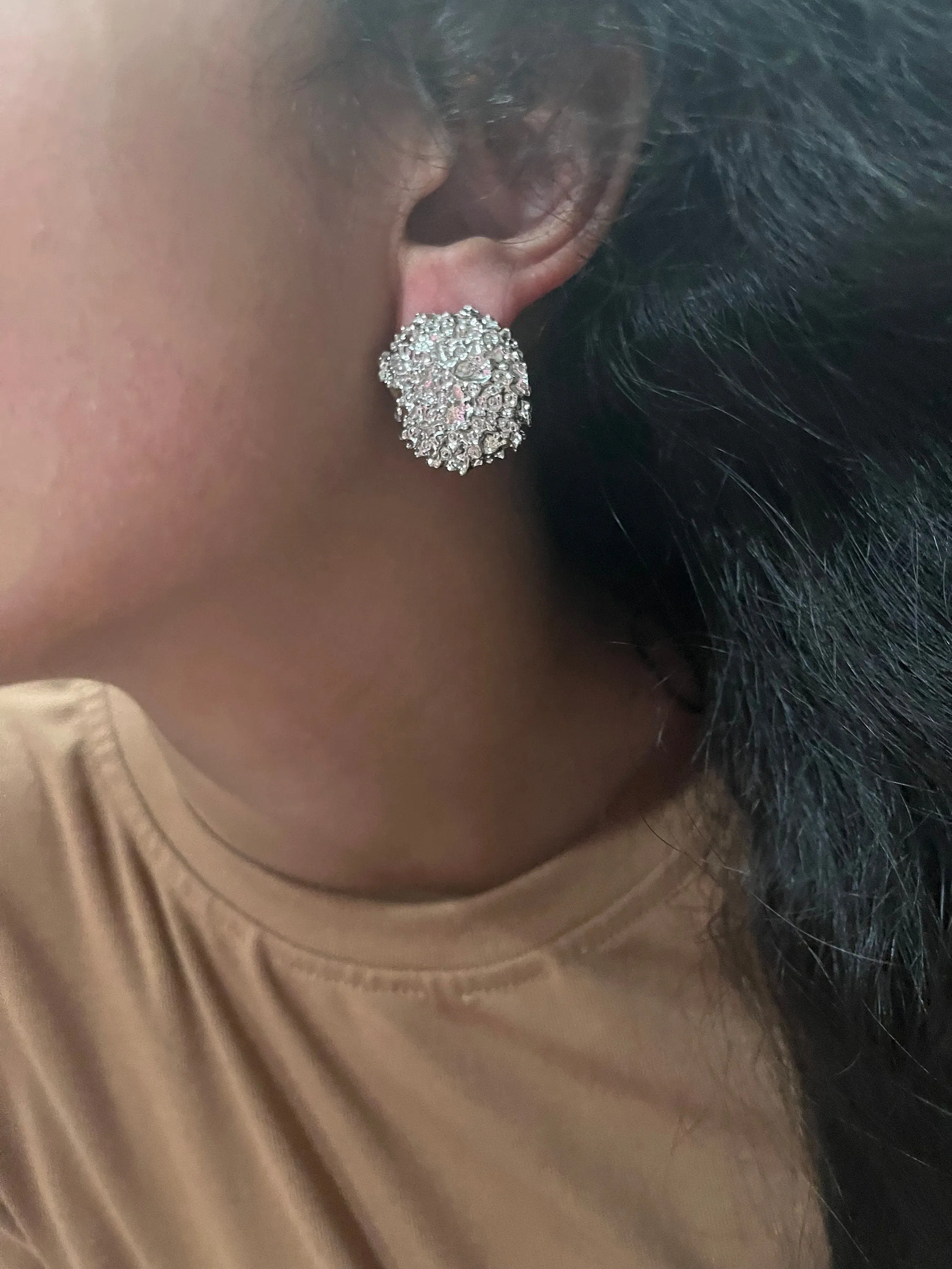 Silver stud earrings , silver dome statement bold  studs large , silver round metal  earrings , chunky metal shiny stud earrings