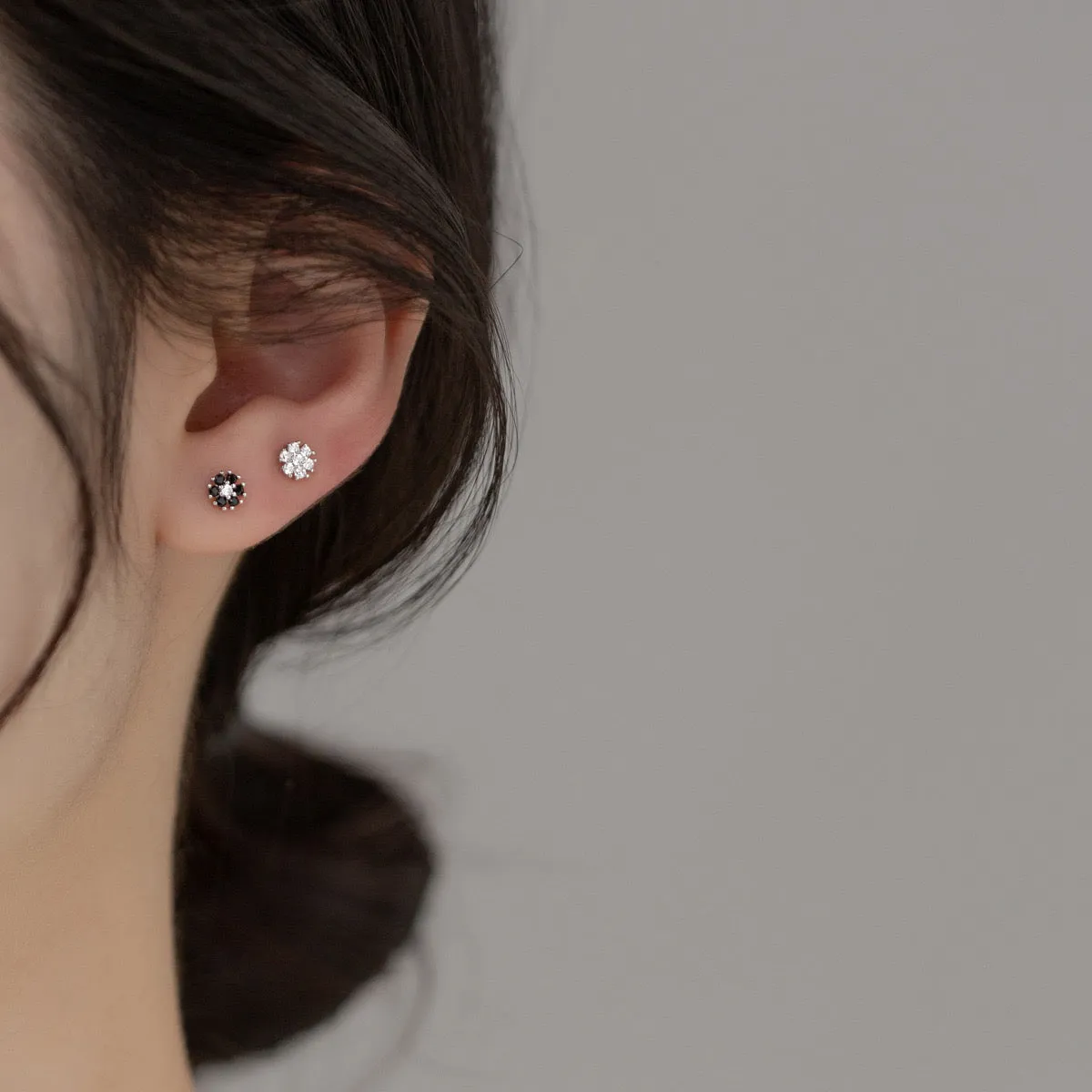 Small Flower Green/Purple/White/Black CZ Screw back Studs Earrings - ESB028