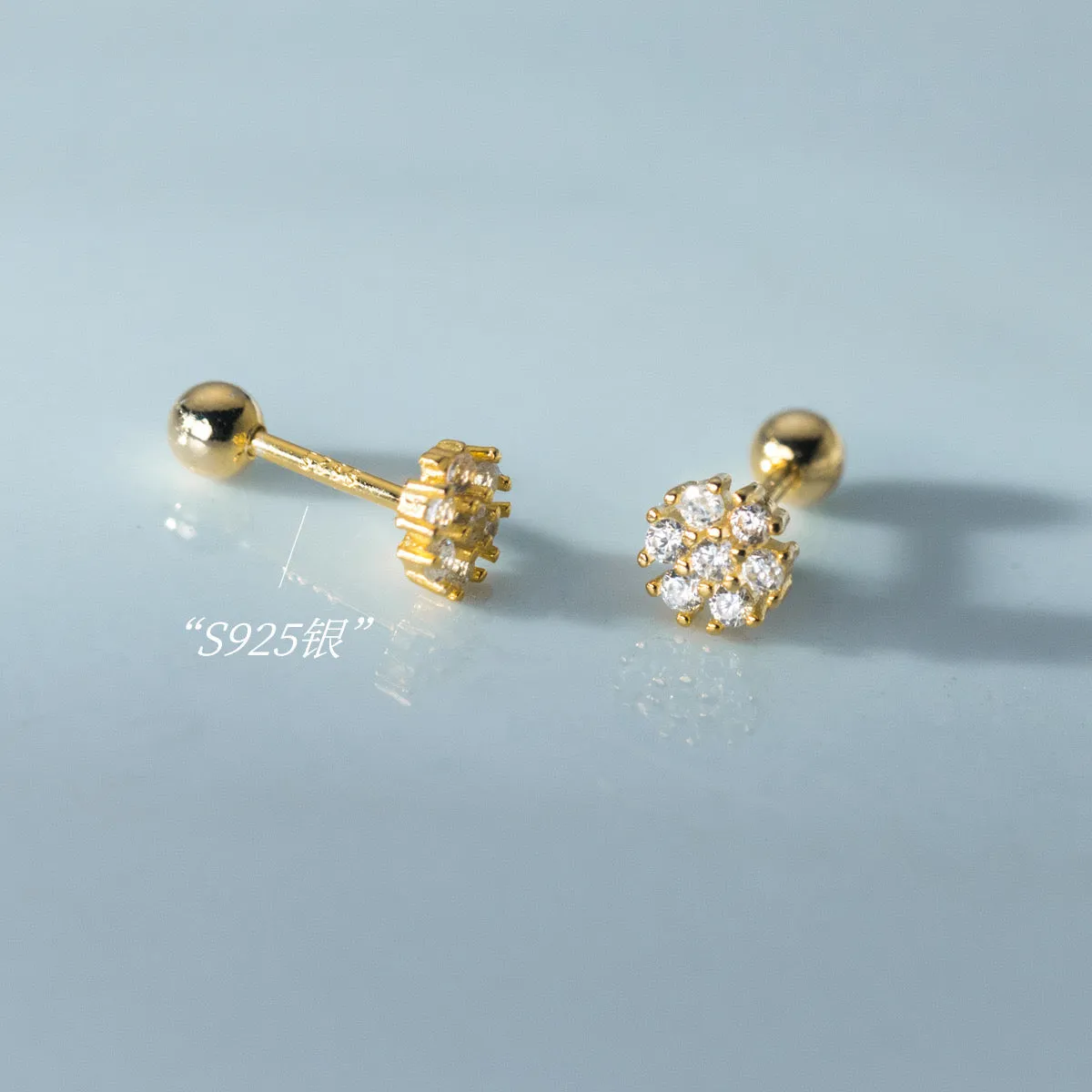Small Flower Green/Purple/White/Black CZ Screw back Studs Earrings - ESB028