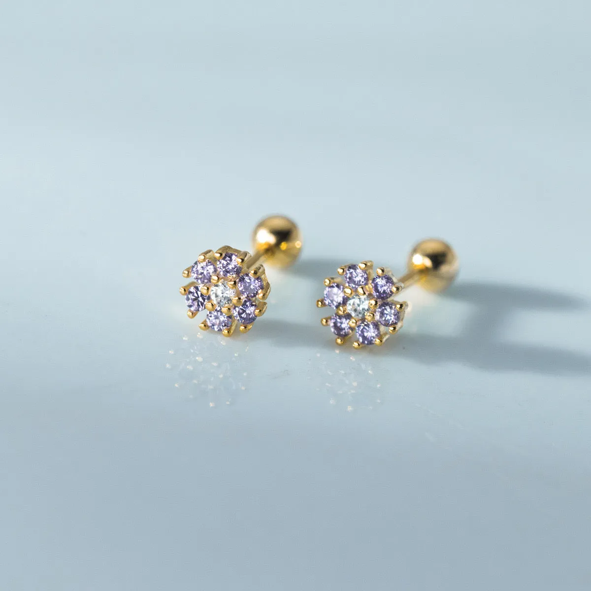 Small Flower Green/Purple/White/Black CZ Screw back Studs Earrings - ESB028