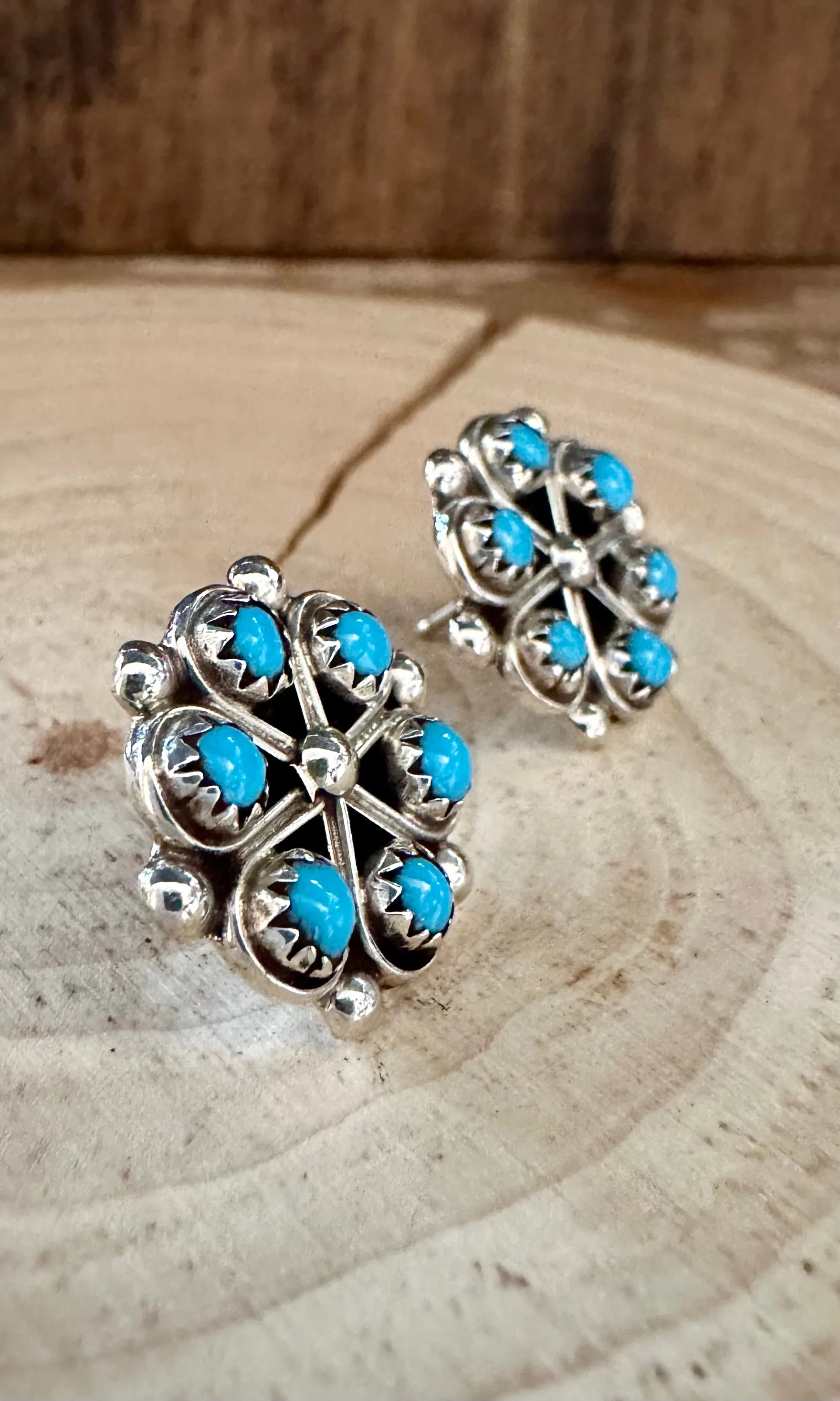 SMALL TURQUOISE PINWHEEL Sterling Silver Stud Earrings