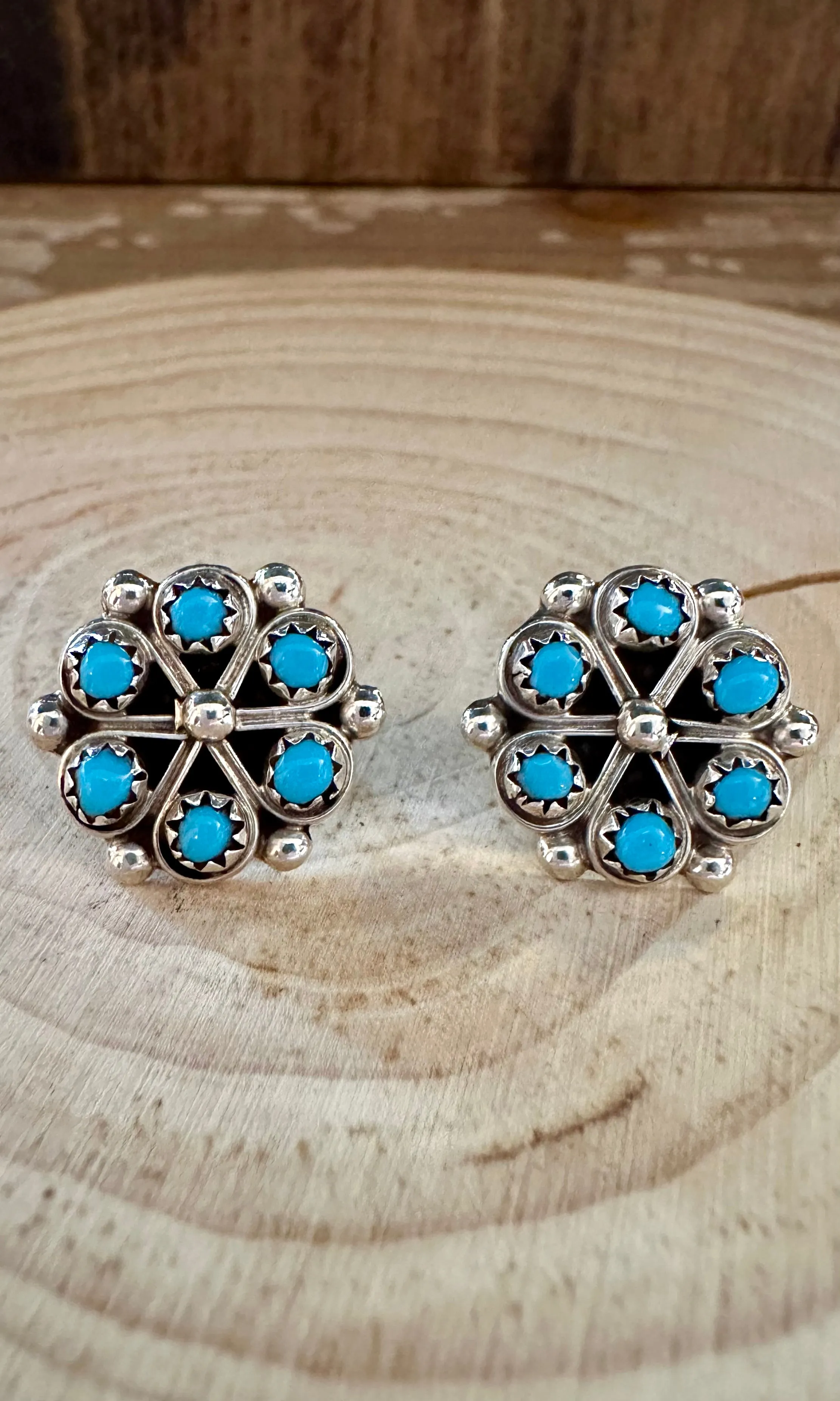SMALL TURQUOISE PINWHEEL Sterling Silver Stud Earrings