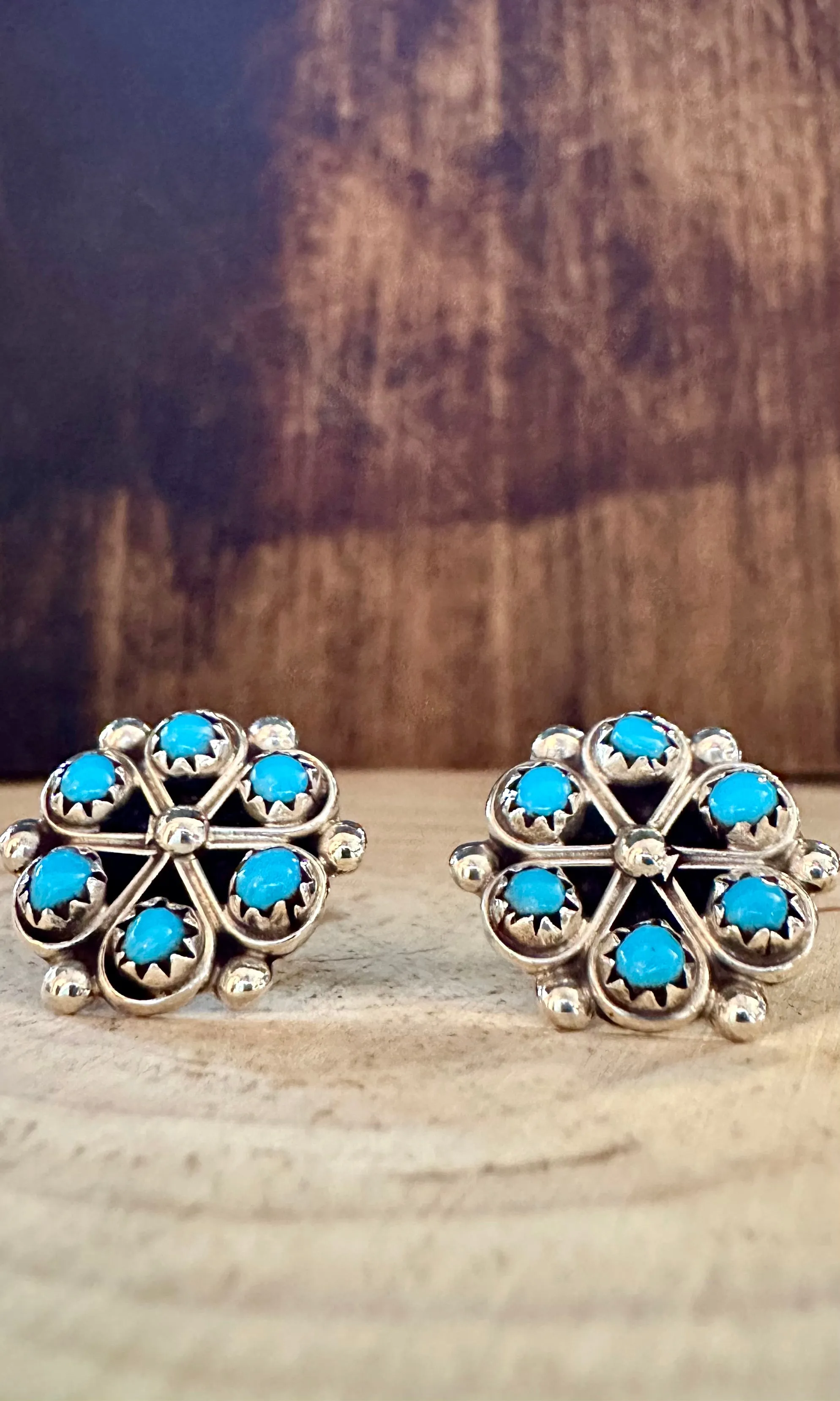 SMALL TURQUOISE PINWHEEL Sterling Silver Stud Earrings