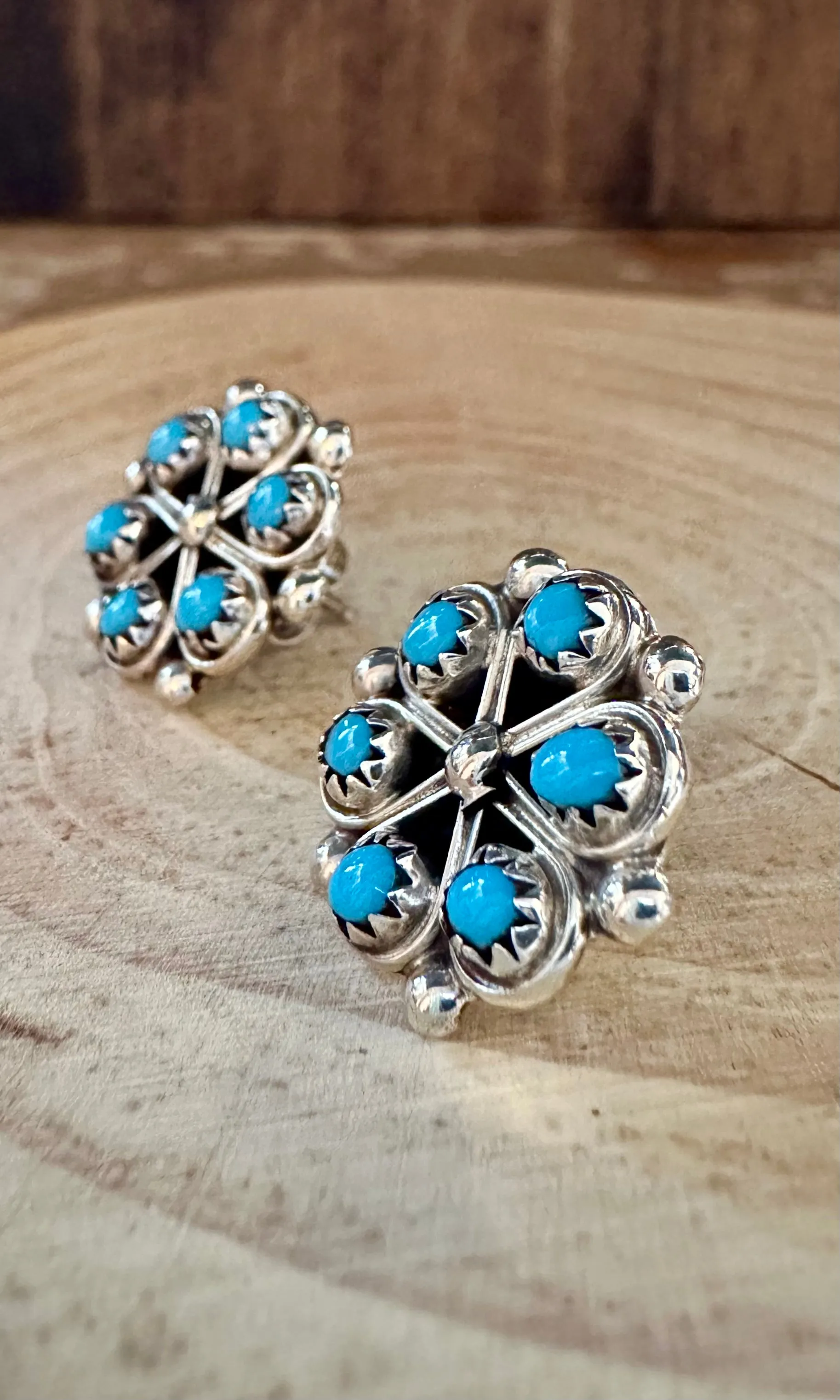 SMALL TURQUOISE PINWHEEL Sterling Silver Stud Earrings
