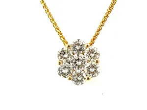 Solid 14k Yellow Gold Diamond Flower Pendant