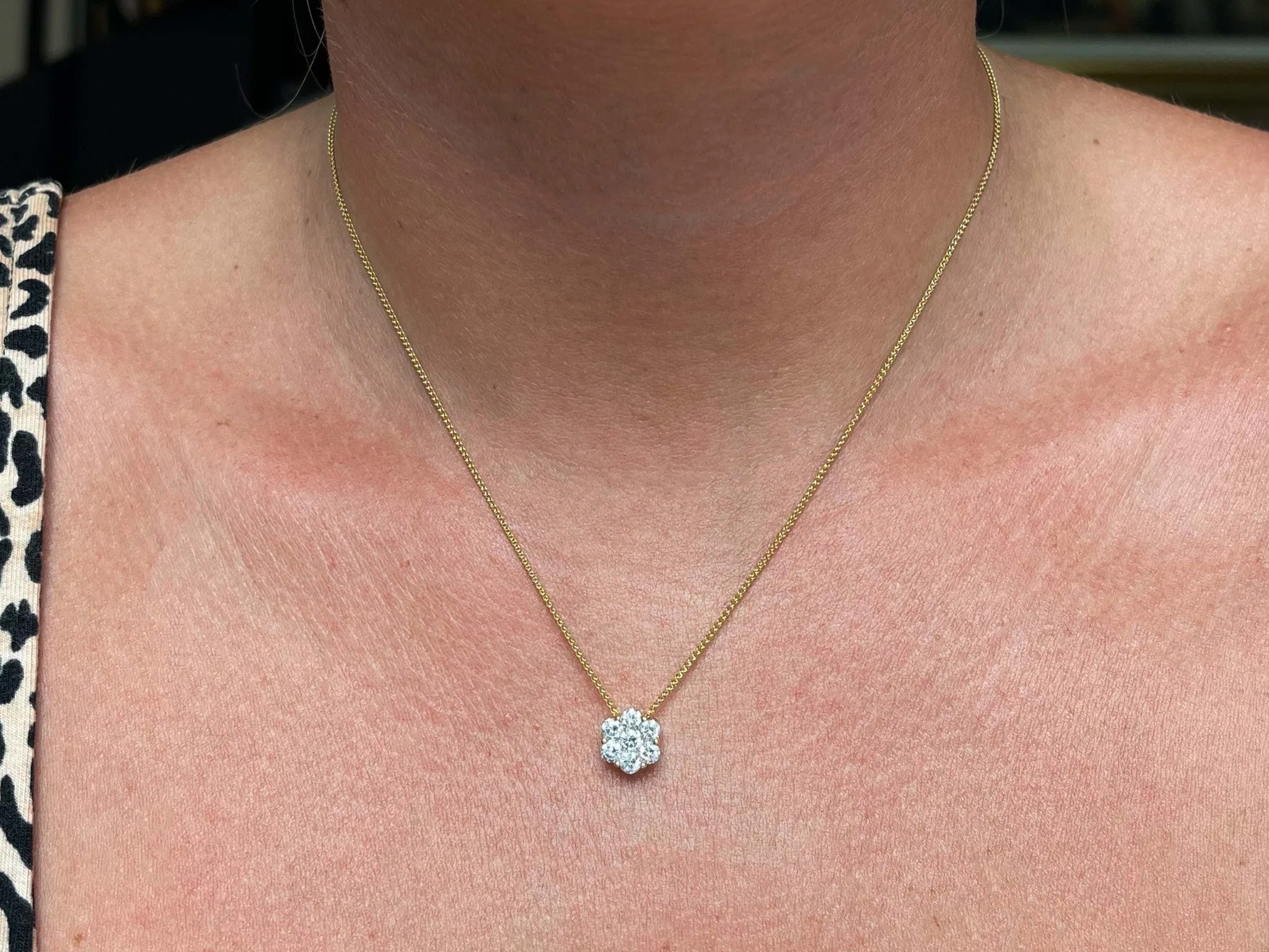 Solid 14k Yellow Gold Diamond Flower Pendant