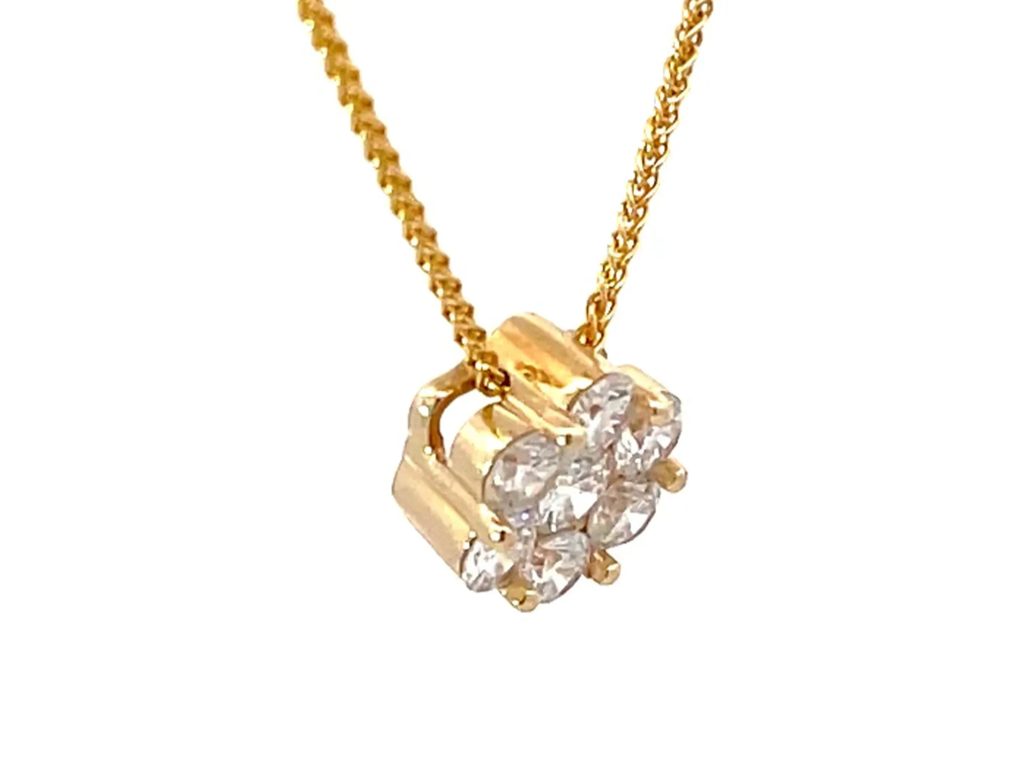 Solid 14k Yellow Gold Diamond Flower Pendant