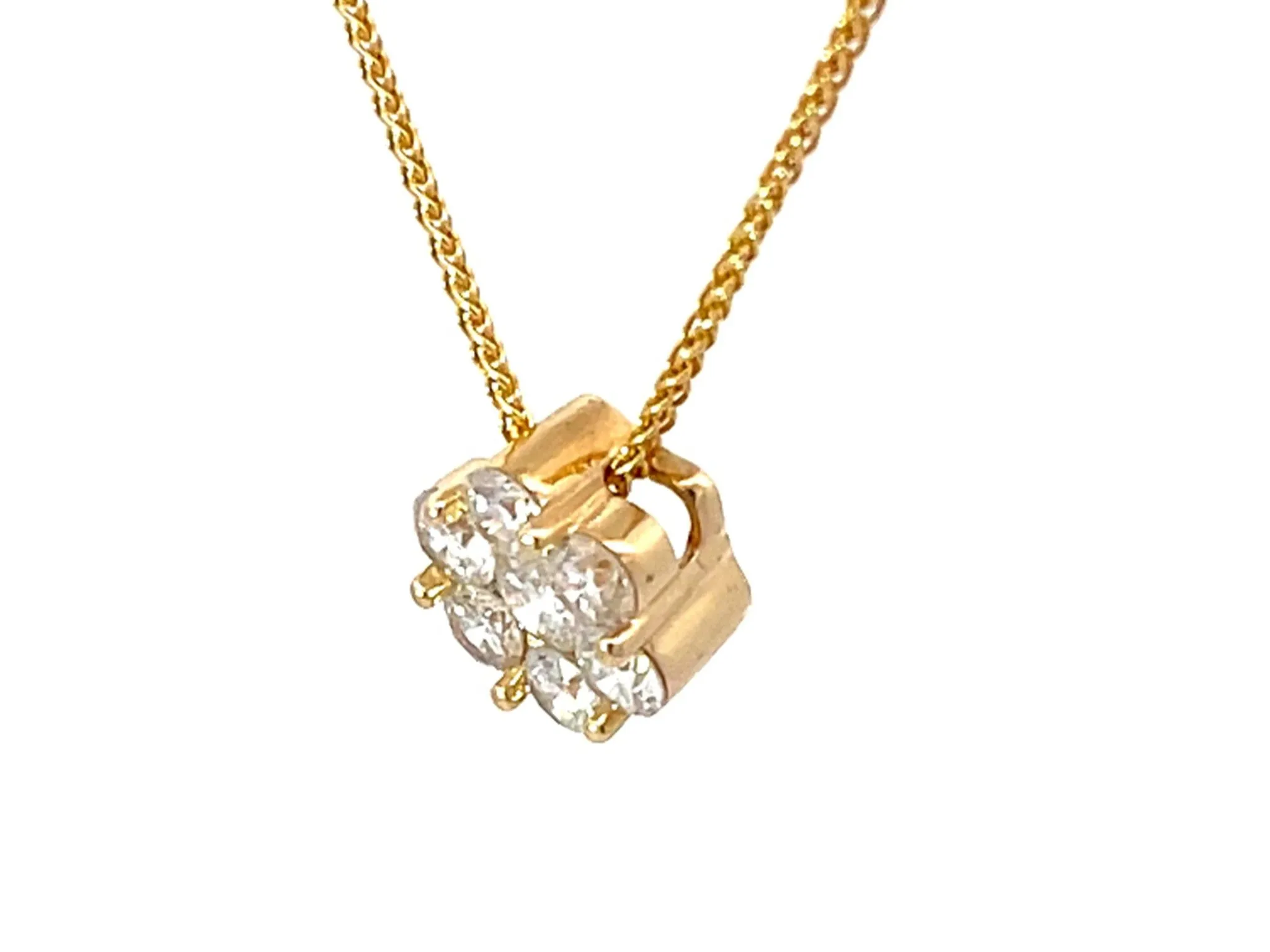 Solid 14k Yellow Gold Diamond Flower Pendant