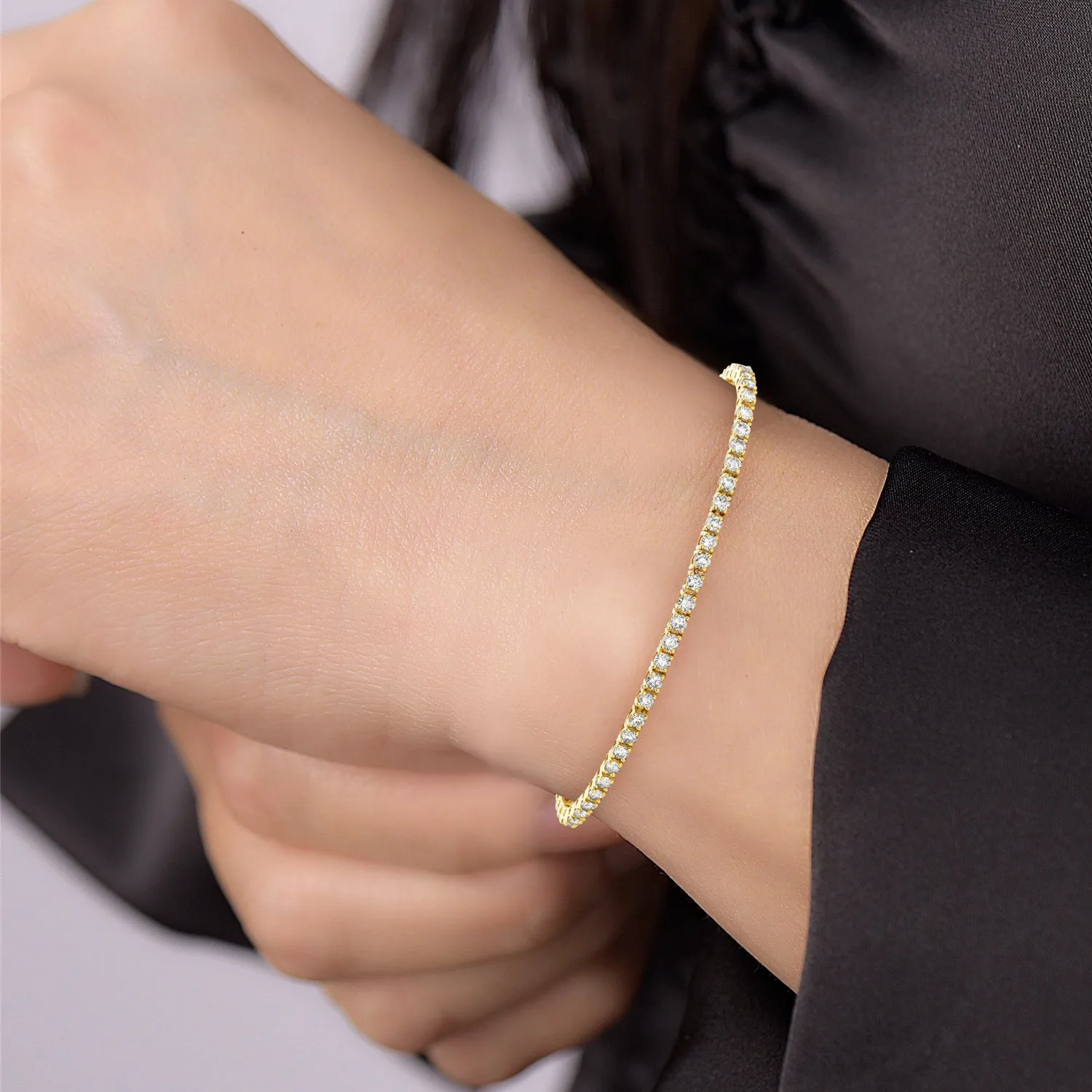 Solid 14k Yellow Gold Prong Set Diamond Tennis Bracelet Jewelry For Gift