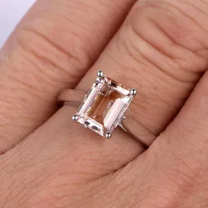 Solitaire 1.00 Carat Desinger Emerald Cut Peachy Pink Morganite Engagement Ring on 10k White Gold on Sale