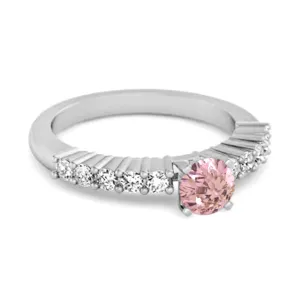 Solitaire Accents 0.10 Ctw Pink Zirconia Sterling Silver Bridal Ring