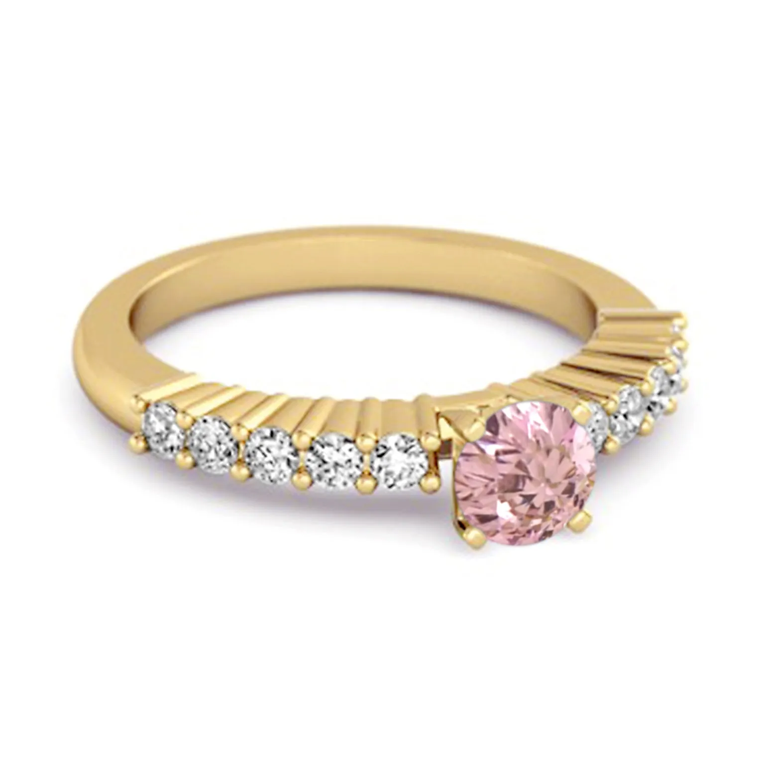 Solitaire Accents 0.10 Ctw Pink Zirconia Sterling Silver Bridal Ring