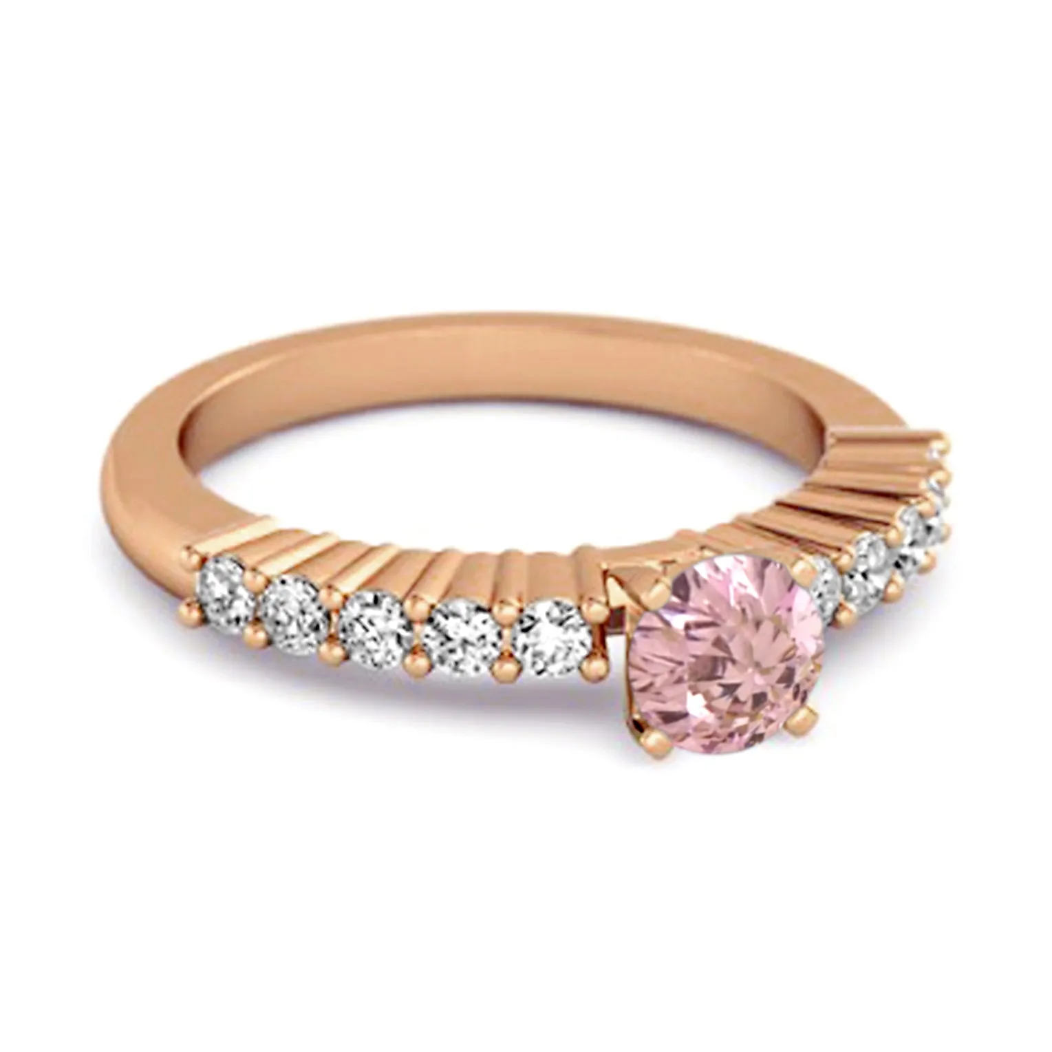 Solitaire Accents 0.10 Ctw Pink Zirconia Sterling Silver Bridal Ring