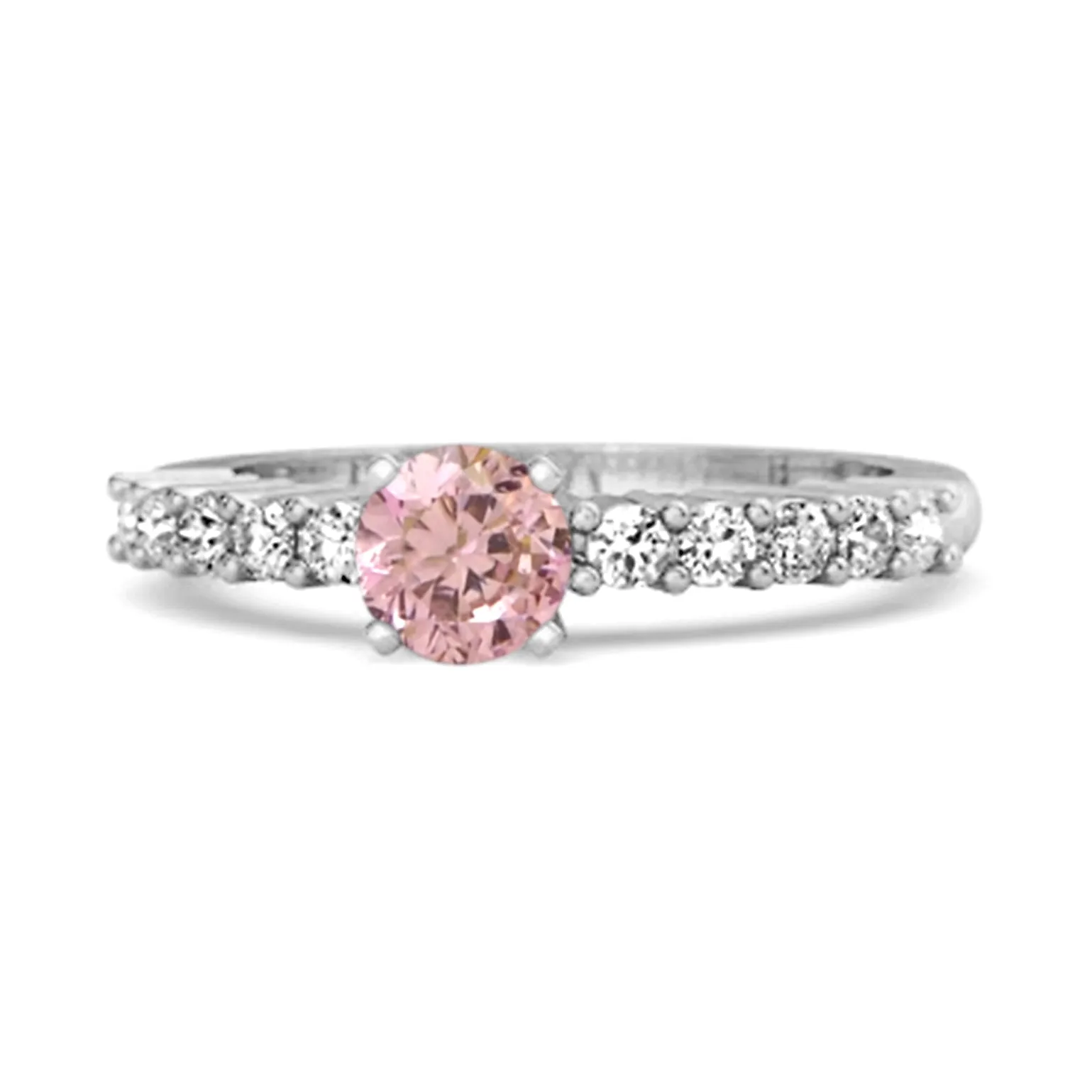 Solitaire Accents 0.10 Ctw Pink Zirconia Sterling Silver Bridal Ring