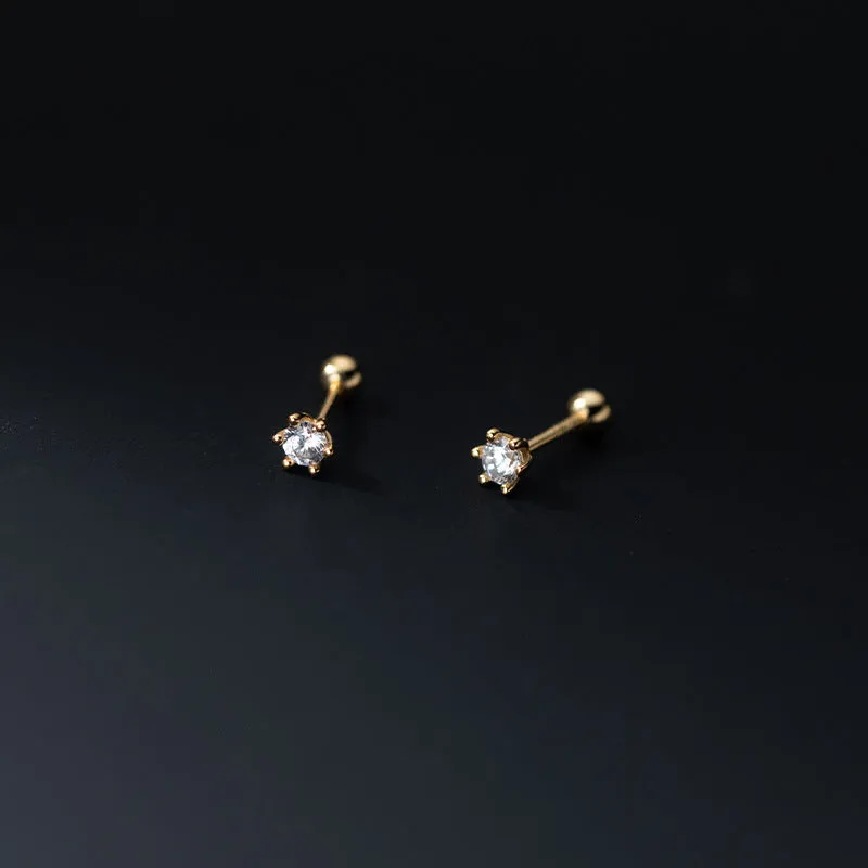 Solitaire CZ 6 Prongs Screw back Studs Earrings -ESB022