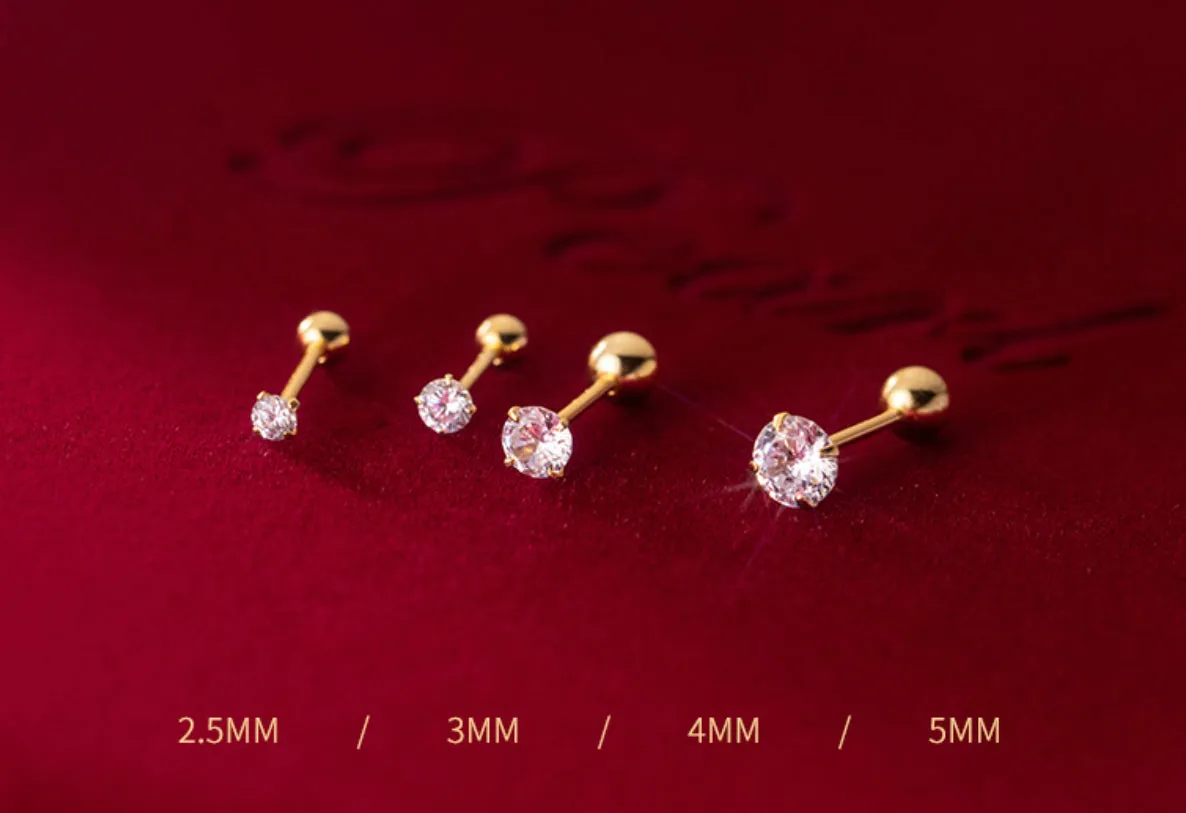 Solitaire CZ Screw back Studs Earrings -ESB006