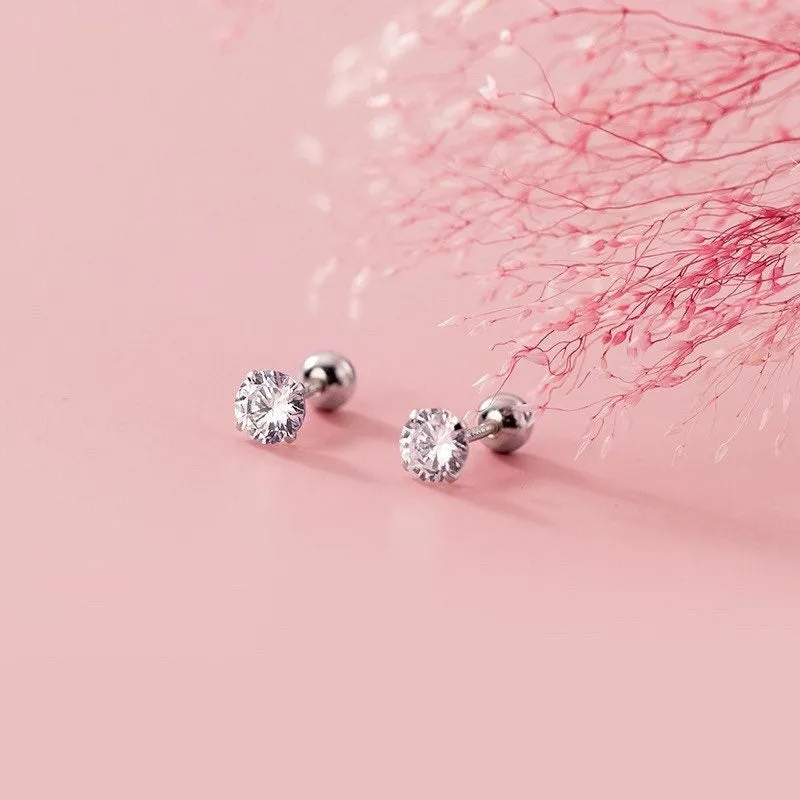 Solitaire CZ Screw back Studs Earrings -ESB006