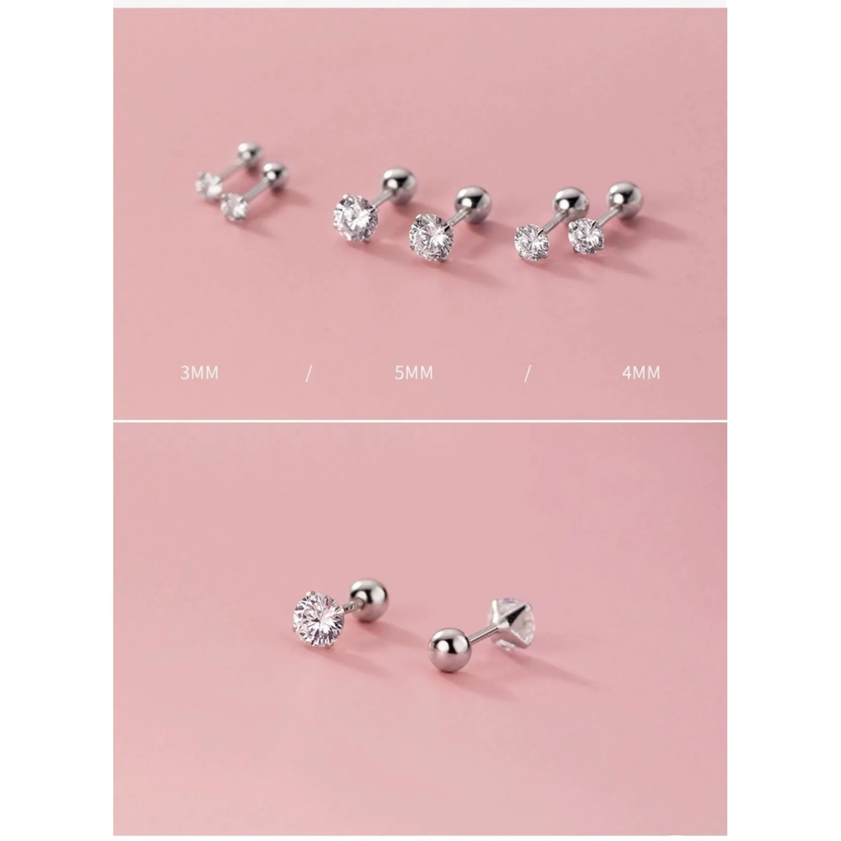 Solitaire CZ Screw back Studs Earrings -ESB006