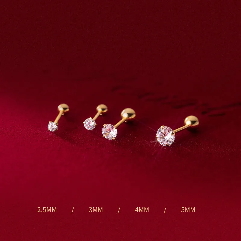 Solitaire CZ Screw back Studs Earrings -ESB006