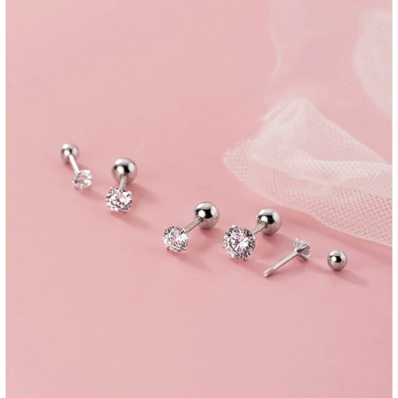 Solitaire CZ Screw back Studs Earrings -ESB006