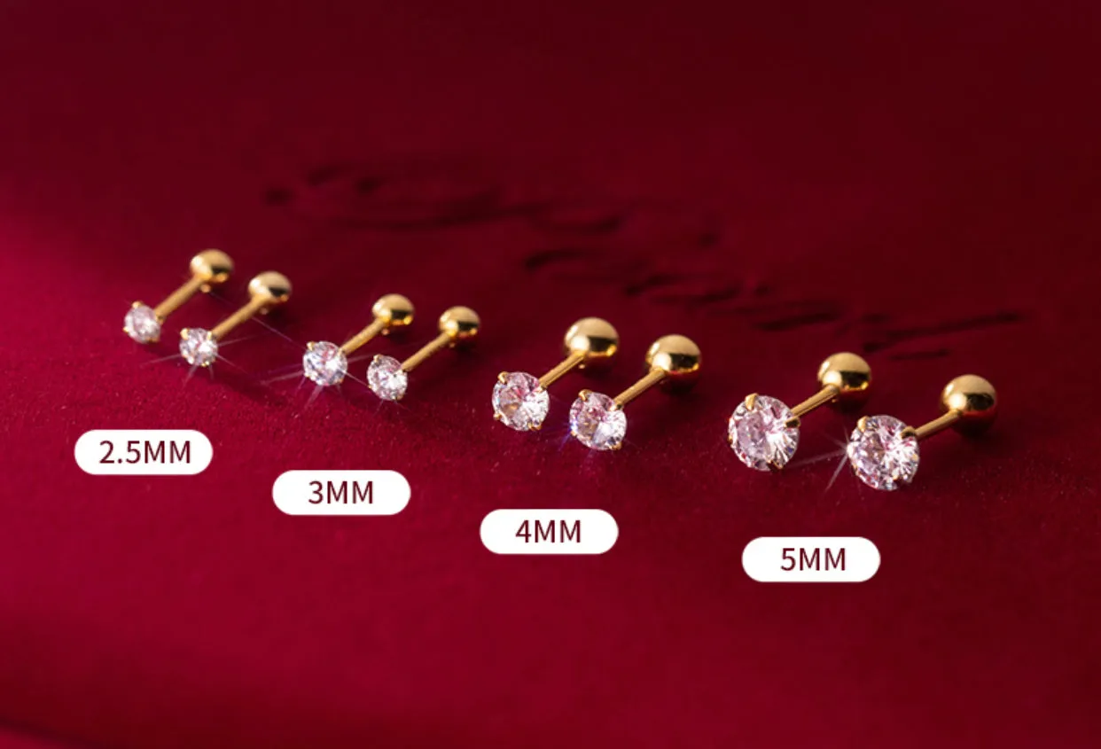Solitaire CZ Screw back Studs Earrings -ESB006