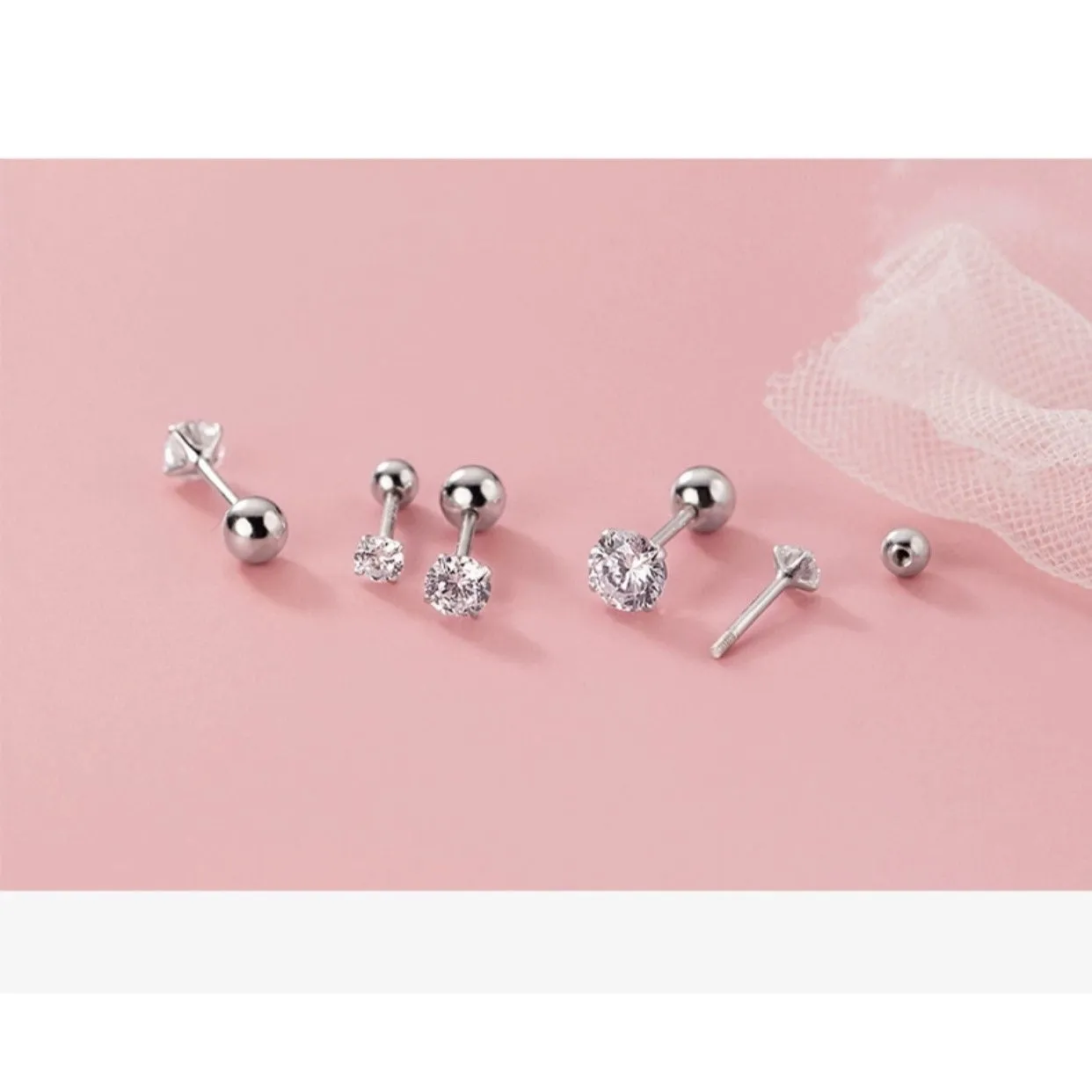 Solitaire CZ Screw back Studs Earrings -ESB006