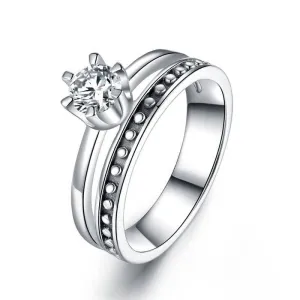 Solitaire Diamond Engagement Ring with Beaded Band Set