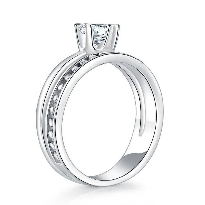 Solitaire Diamond Engagement Ring with Beaded Band Set