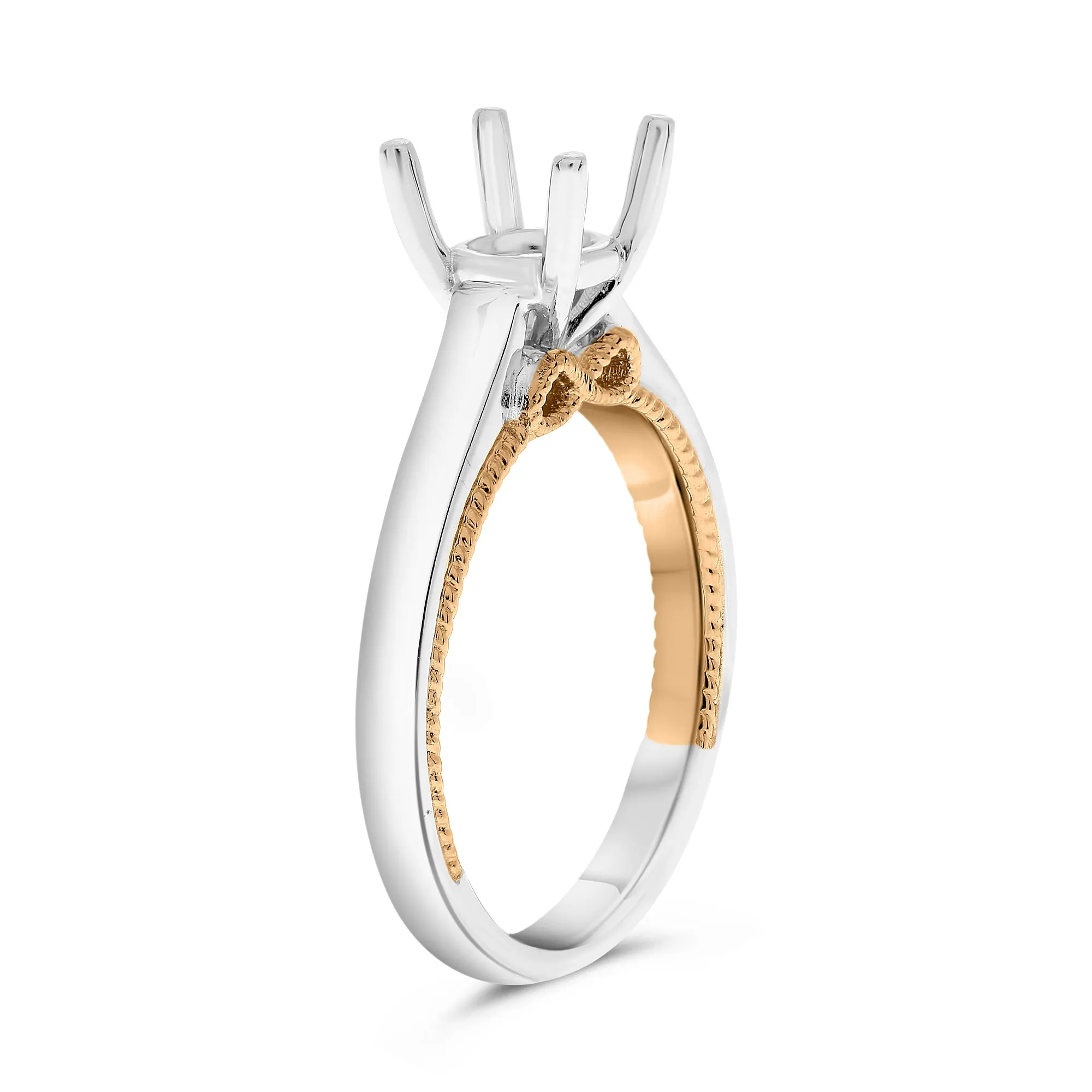 Solitaire Milgrain Engagement Ring in 14K White & Rose Gold