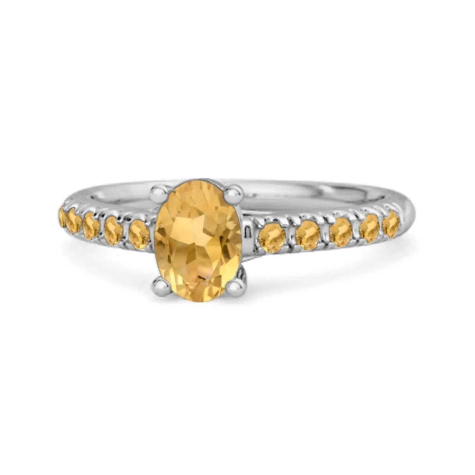 Solitaire Oval Citrine 925 Sterling Silver Floating Halo Ring