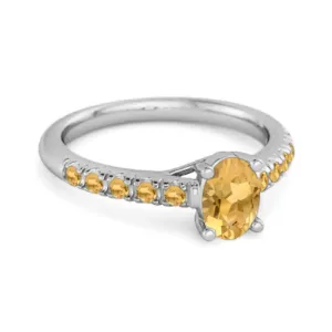 Solitaire Oval Citrine 925 Sterling Silver Floating Halo Ring