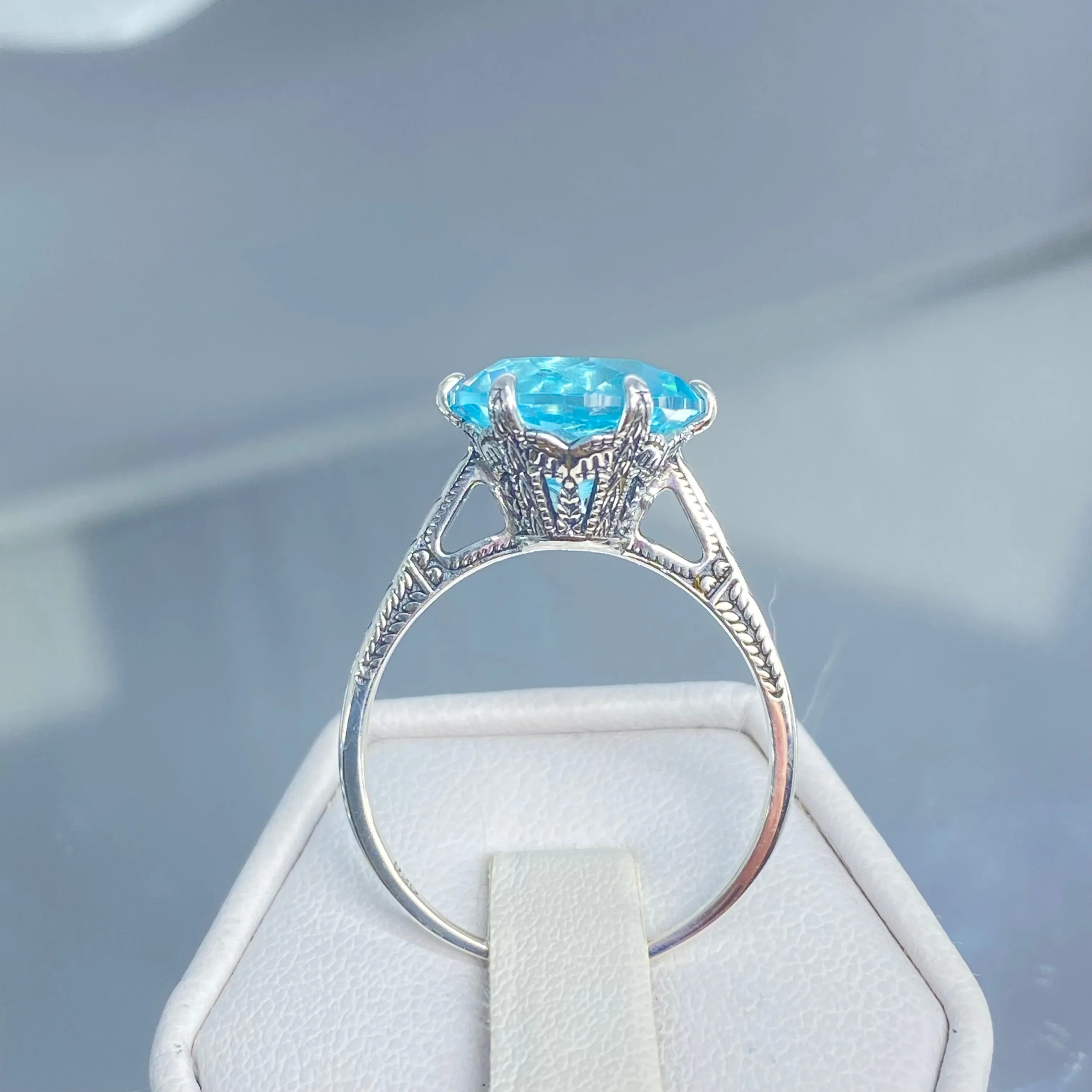 Solitaire Ring, Size 10, Aquamarine Blue Classic Jewelry #D37 - Ready to Ship