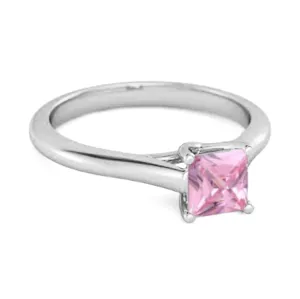 Solitaire Square Cut Pink Zirconia 925 Sterling Silver Promise Ring