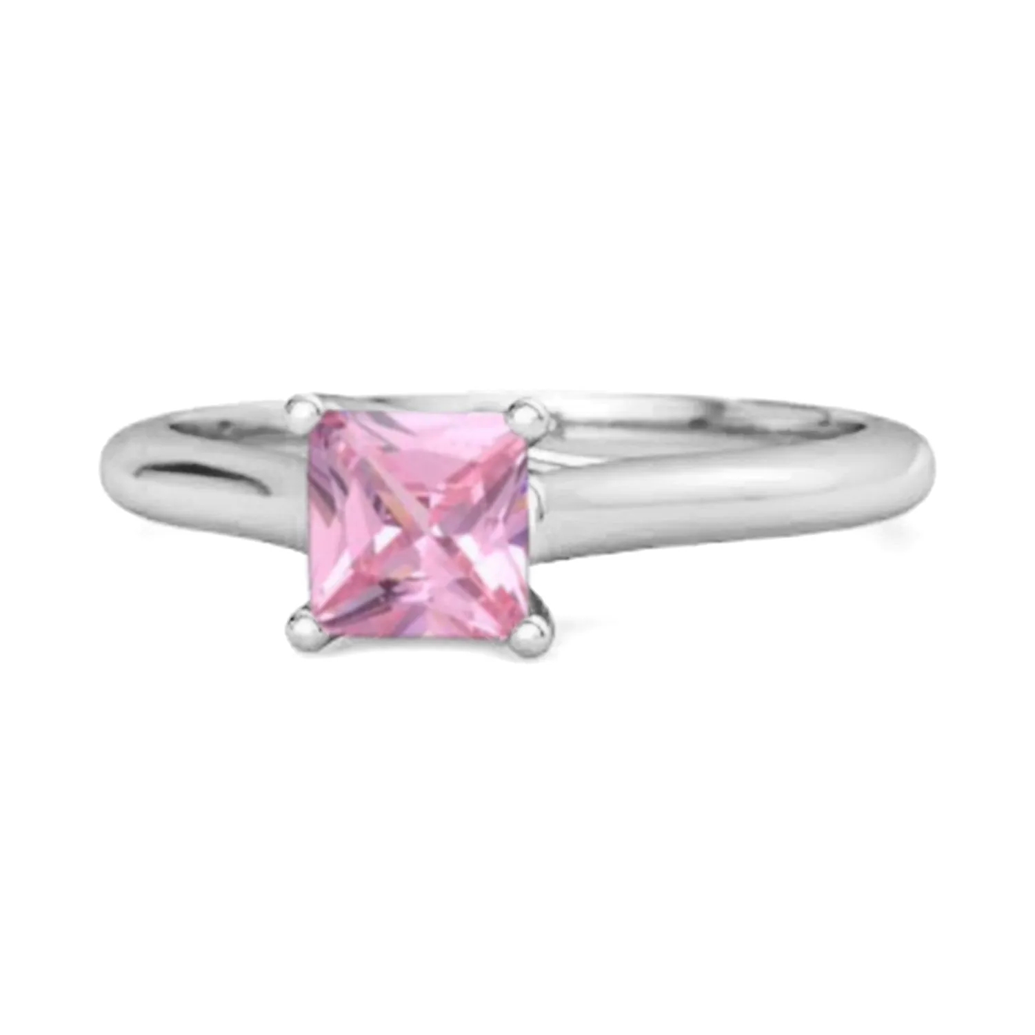 Solitaire Square Cut Pink Zirconia 925 Sterling Silver Promise Ring