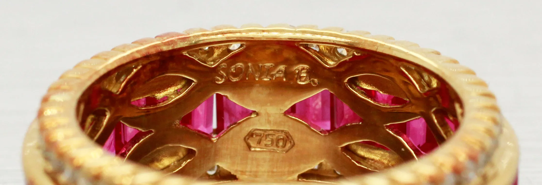 Sonia Bitton 5.20ctw Ruby & Diamond Eternity Ring | 18k Yellow Gold Band