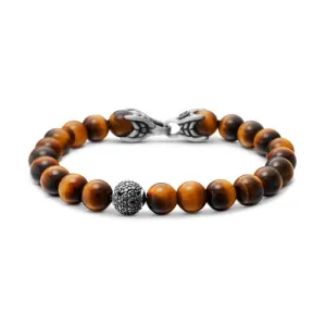 Spiritual Beads Bracelet in Sterling Silver with Tigers Eye and Pavé Black Diamond Station, 8mm