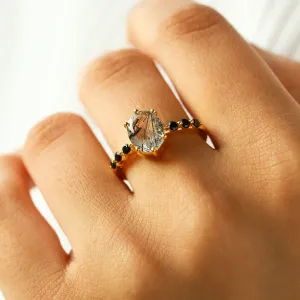 Stella Oval Solitaire Black Rutile Ring with Black Spinel