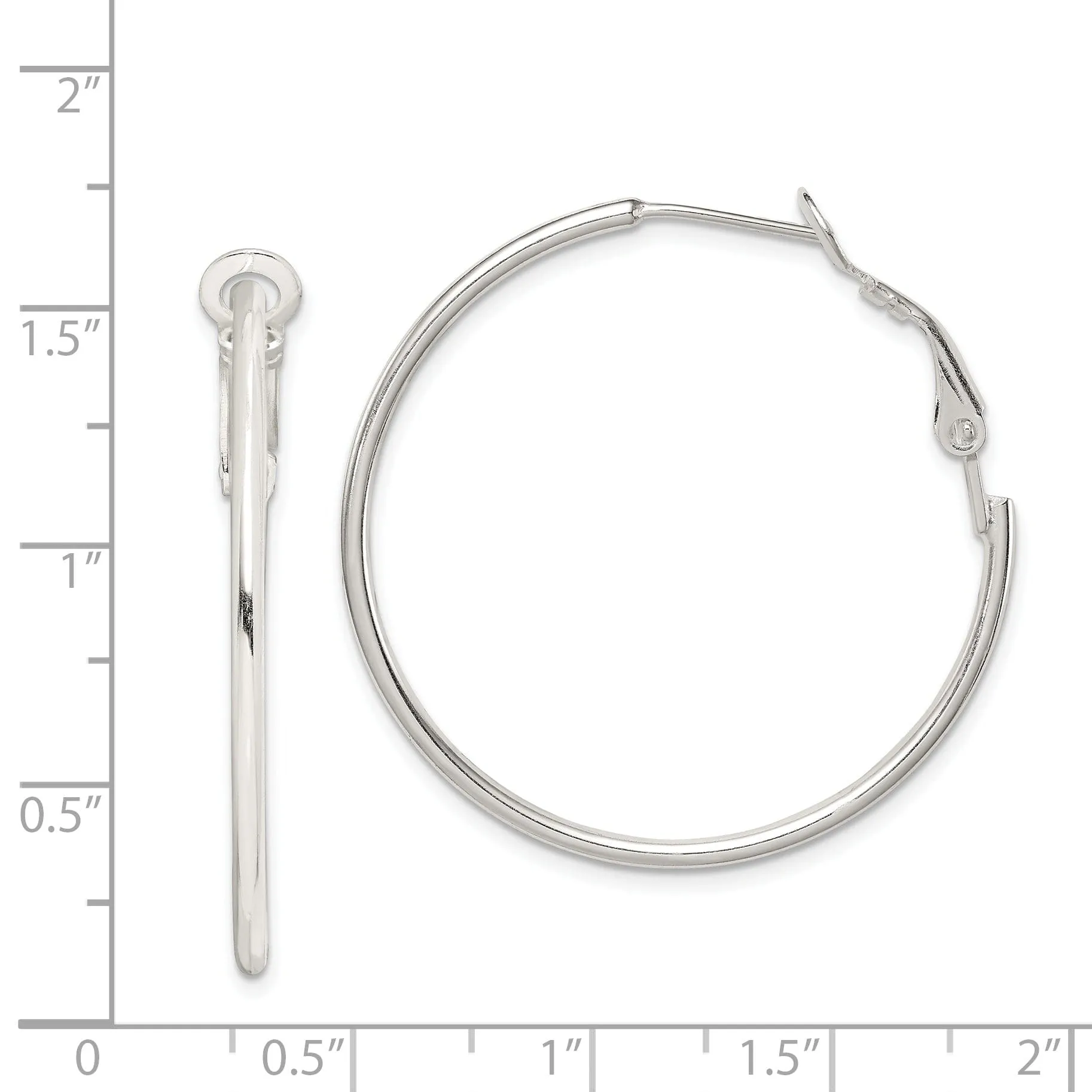 Sterling Silver 1.8mm Omega Back Round Hoop Earrings