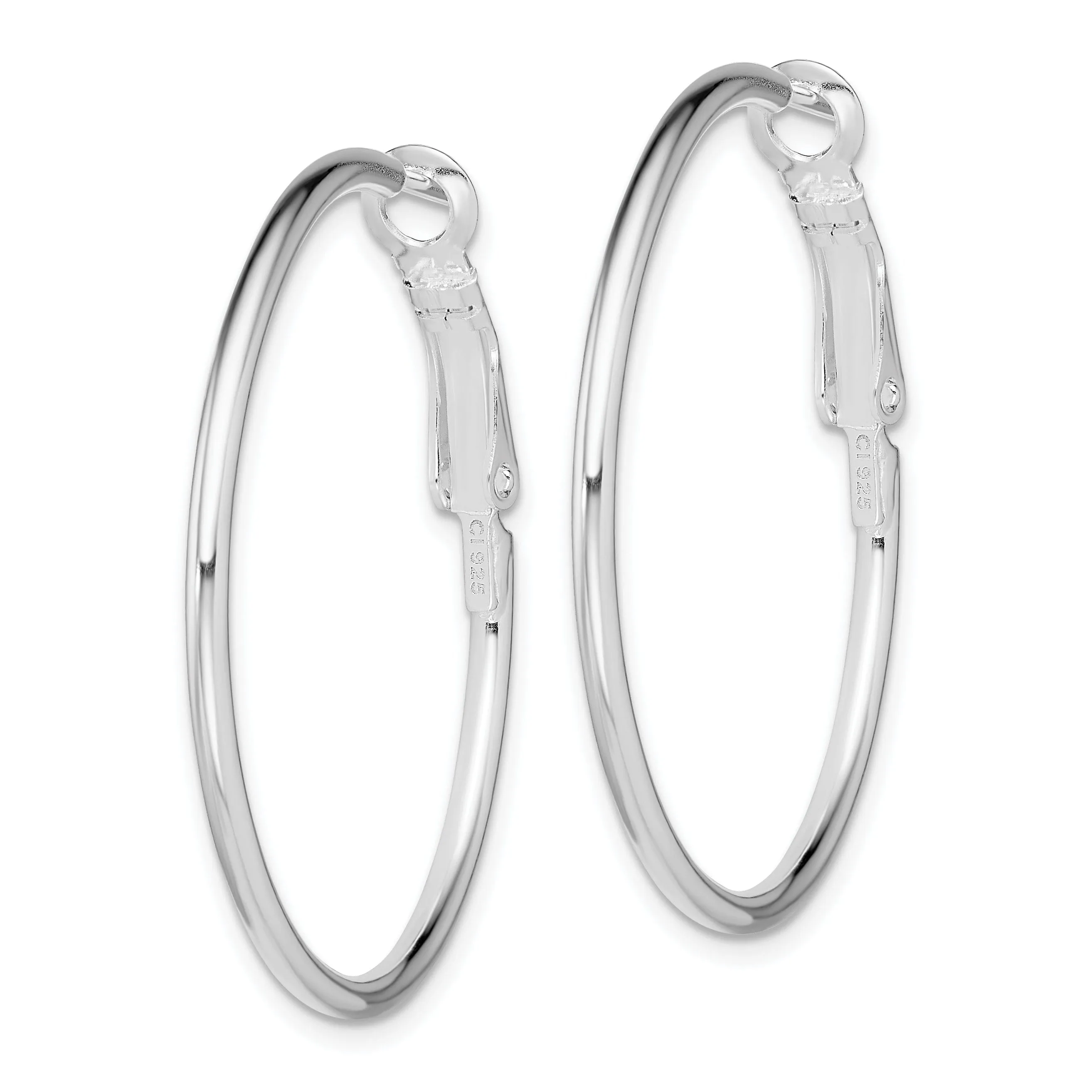 Sterling Silver 1.8mm Omega Back Round Hoop Earrings