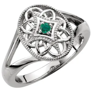 Sterling Silver 2mm Round Emerald Ring Size 5